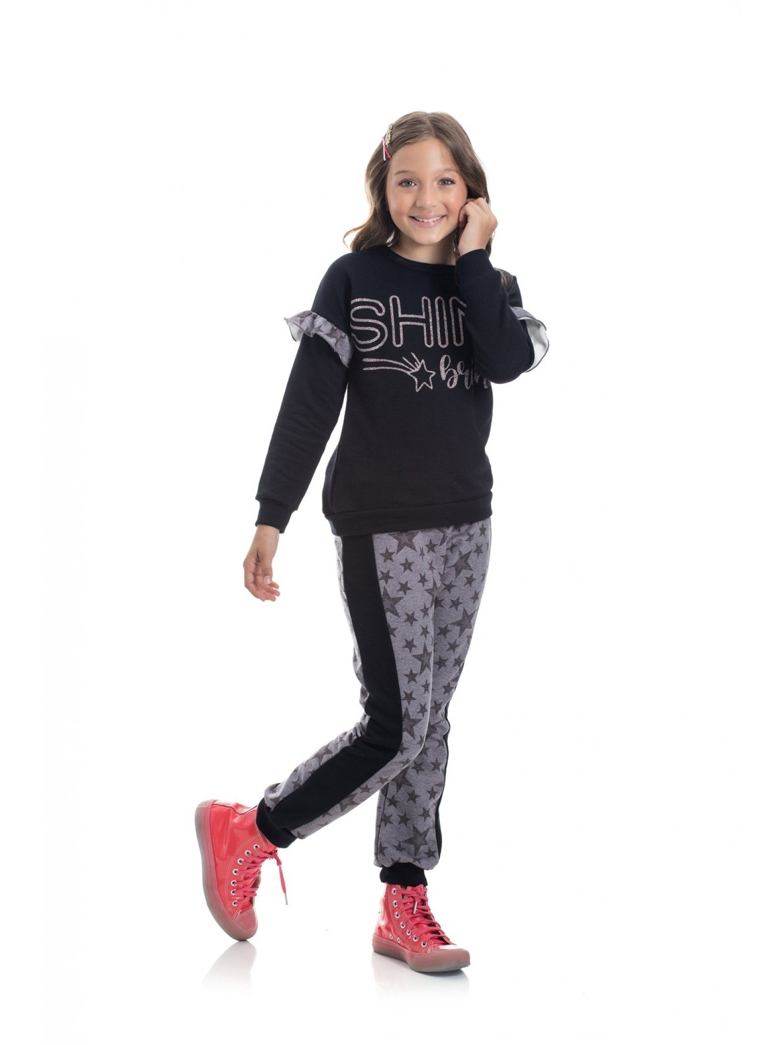 CONJUNTO INFANTIL FEMININO SHINE PRETO 2108 - FTK BRAND 
