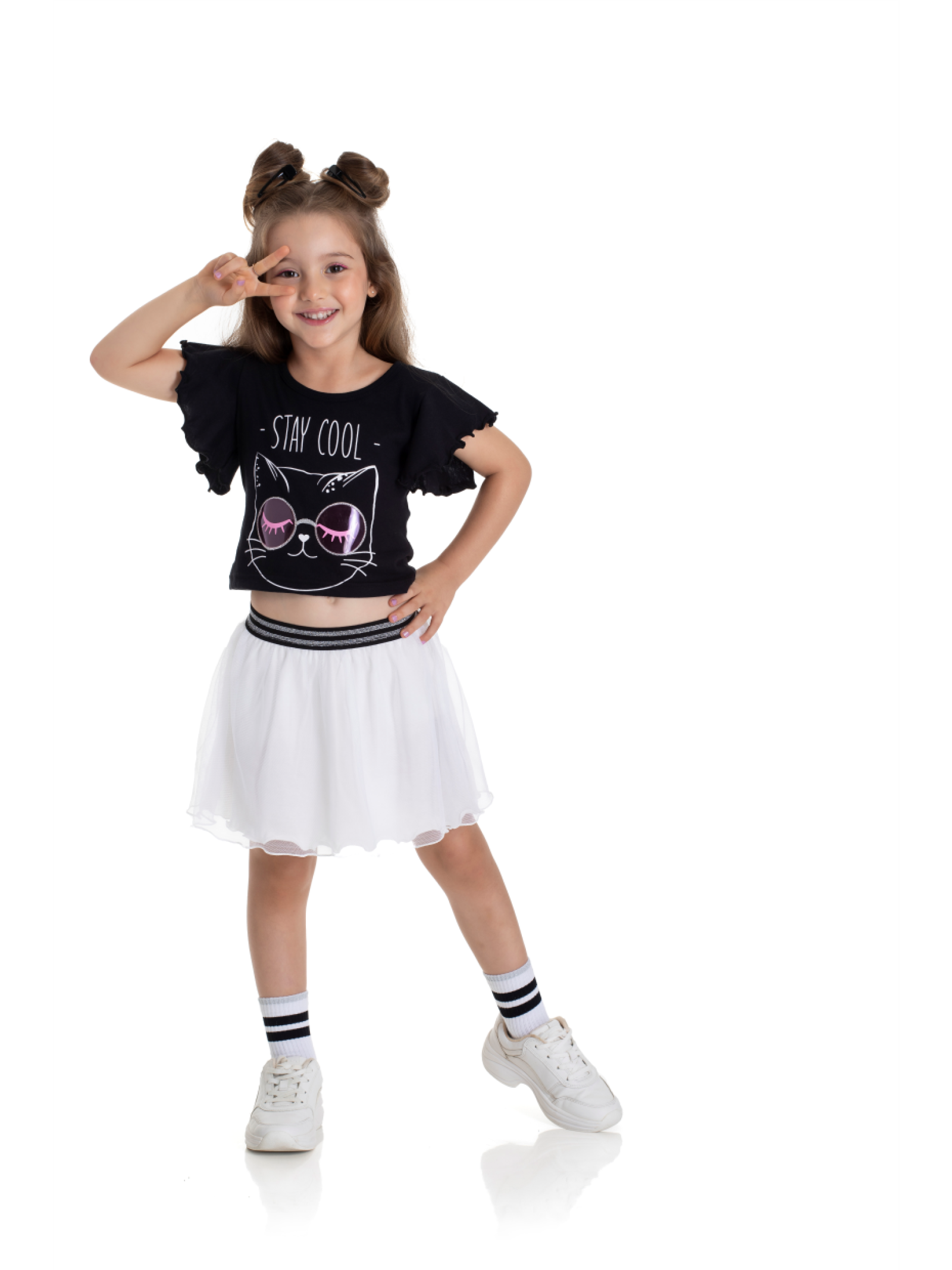 CONJUNTO INFANTIL FEMININO GATINHO PRETO 2209 - FTK BRAND