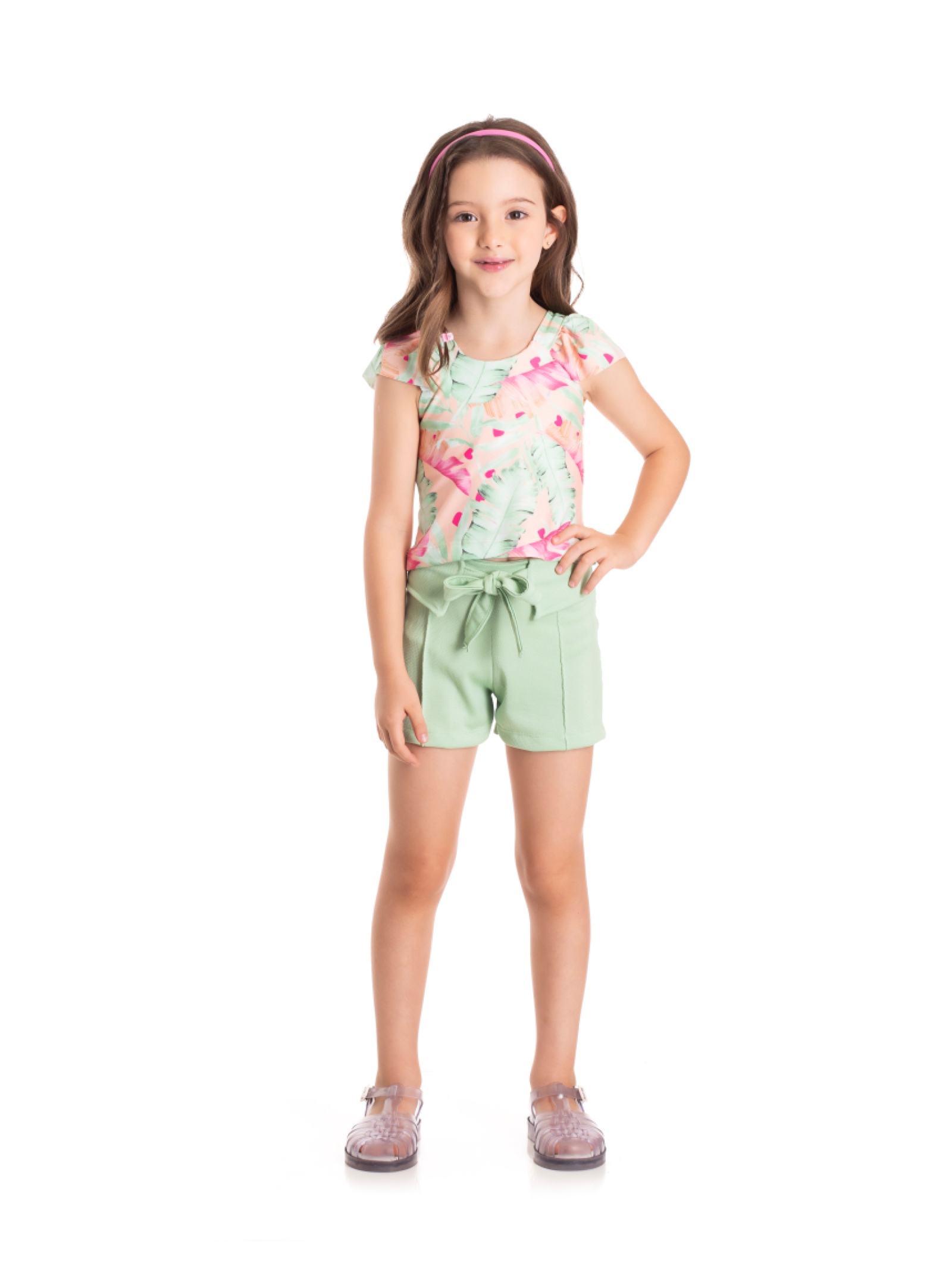 CONJUNTO INFANTIL FEMININO FOLHAS COLORS LARANJA E VERDE 2366 - FTK BRAND 