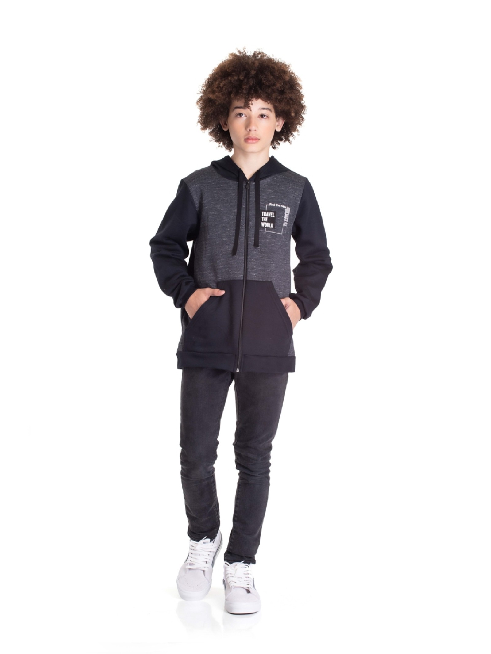 JAQUETA MASCULINA TEEN WORLD PRETA  2480 - FTK BRAND  