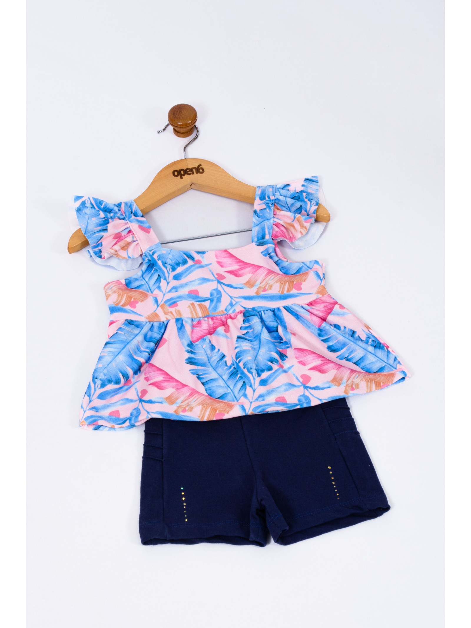 CONJUNTO INFANTIL FEMININO FOLHAS AZUL 2351 - FTK BRAND