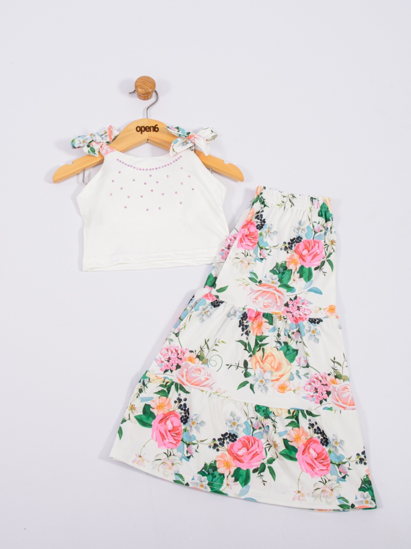 CONJUNTO INFANTIL FEMININO FLORAL BRANCO 2208 - FTK BRAND 