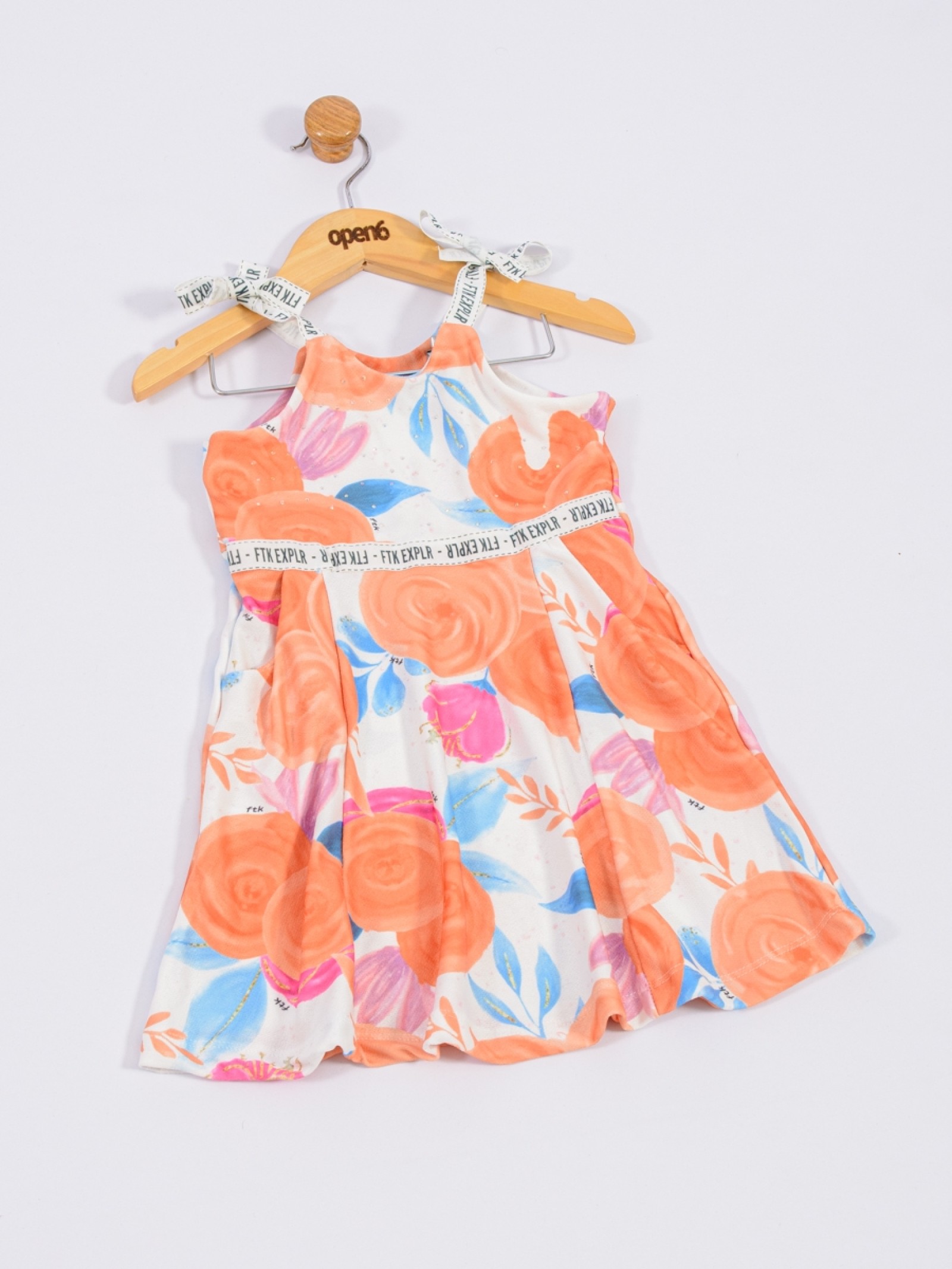 VESTIDO INFANTIL FEMININO FLORAL LARANJA 2344 - FTK BRAND 