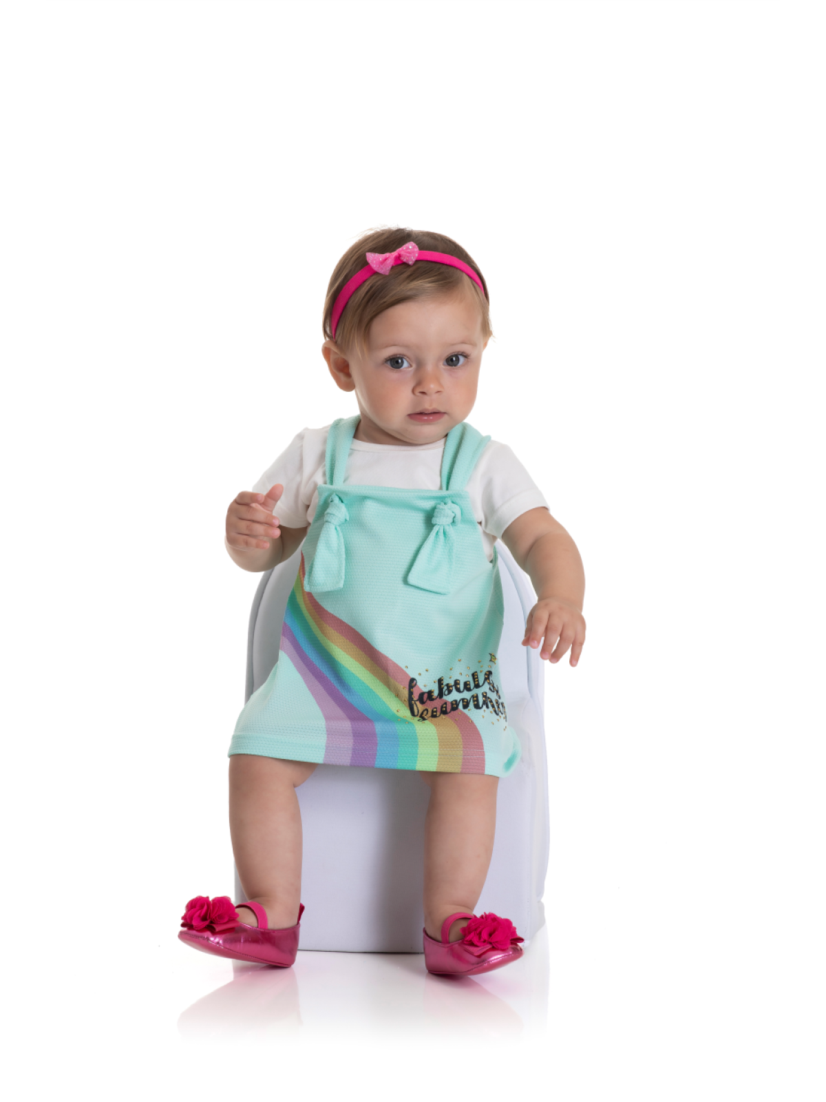 CONJUNTO BEBÊ FEMININO SALOPETE ARCO ÍRIS VERDE ÁGUA 2177 - FTK BRAND