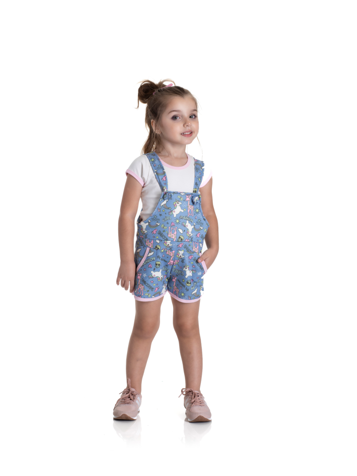 CONJUNTO INFANTIL FEMININO JARDINEIRA AZUL 2192 - FTK BRAND 