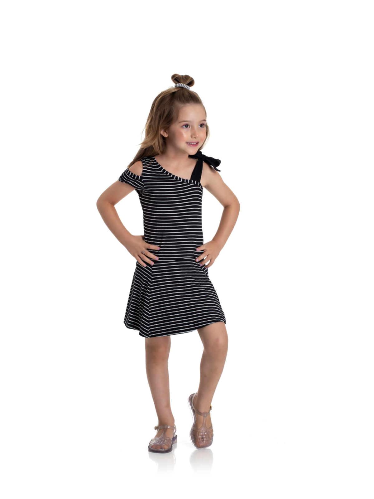 VESTIDO INFANTIL LISTRADO PRETO 2196 - FTK BRAND 