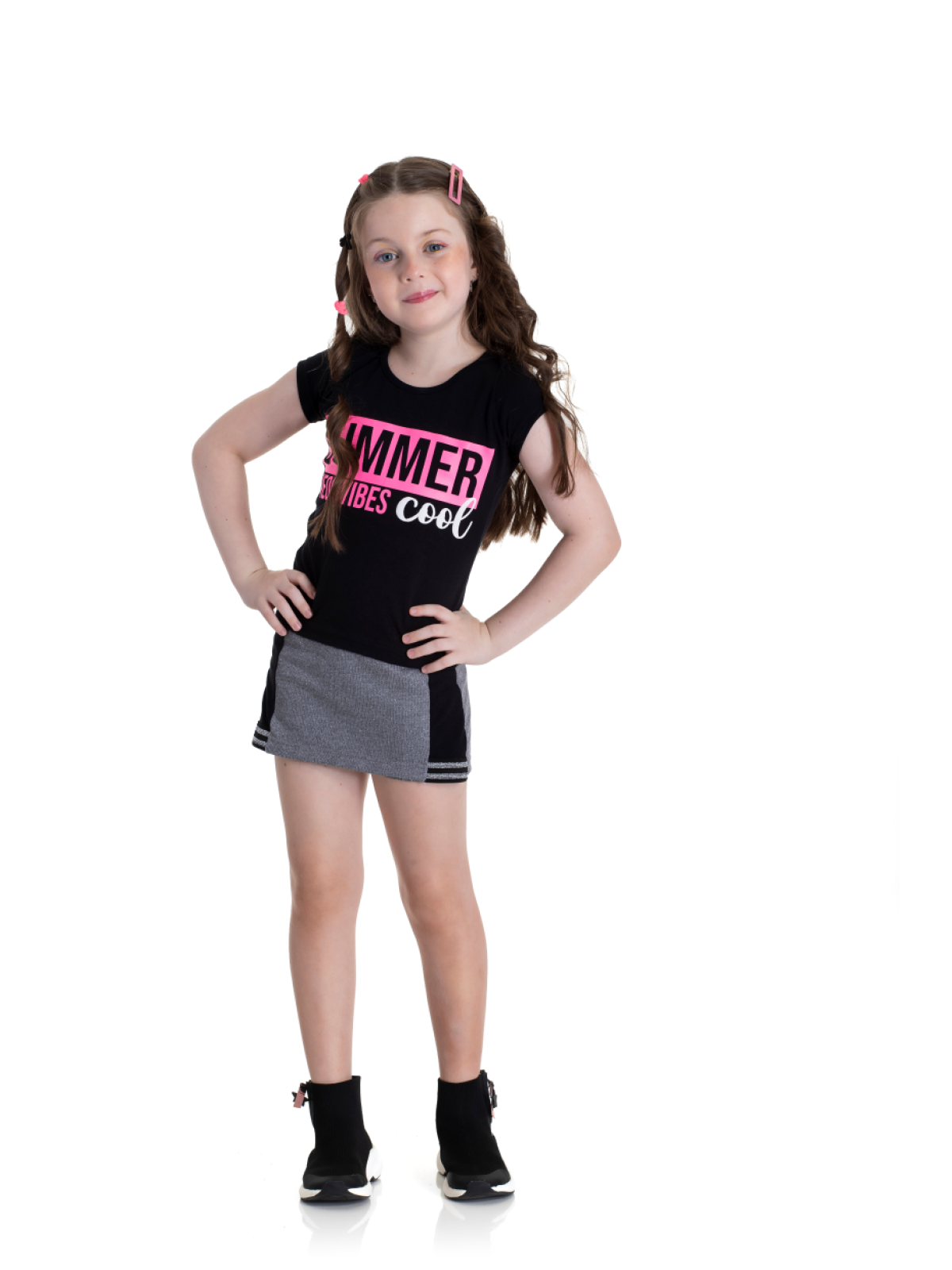 CONJUNTO INFANTIL FEMININO SUMMER PRETO 2204 - FTK BRAND