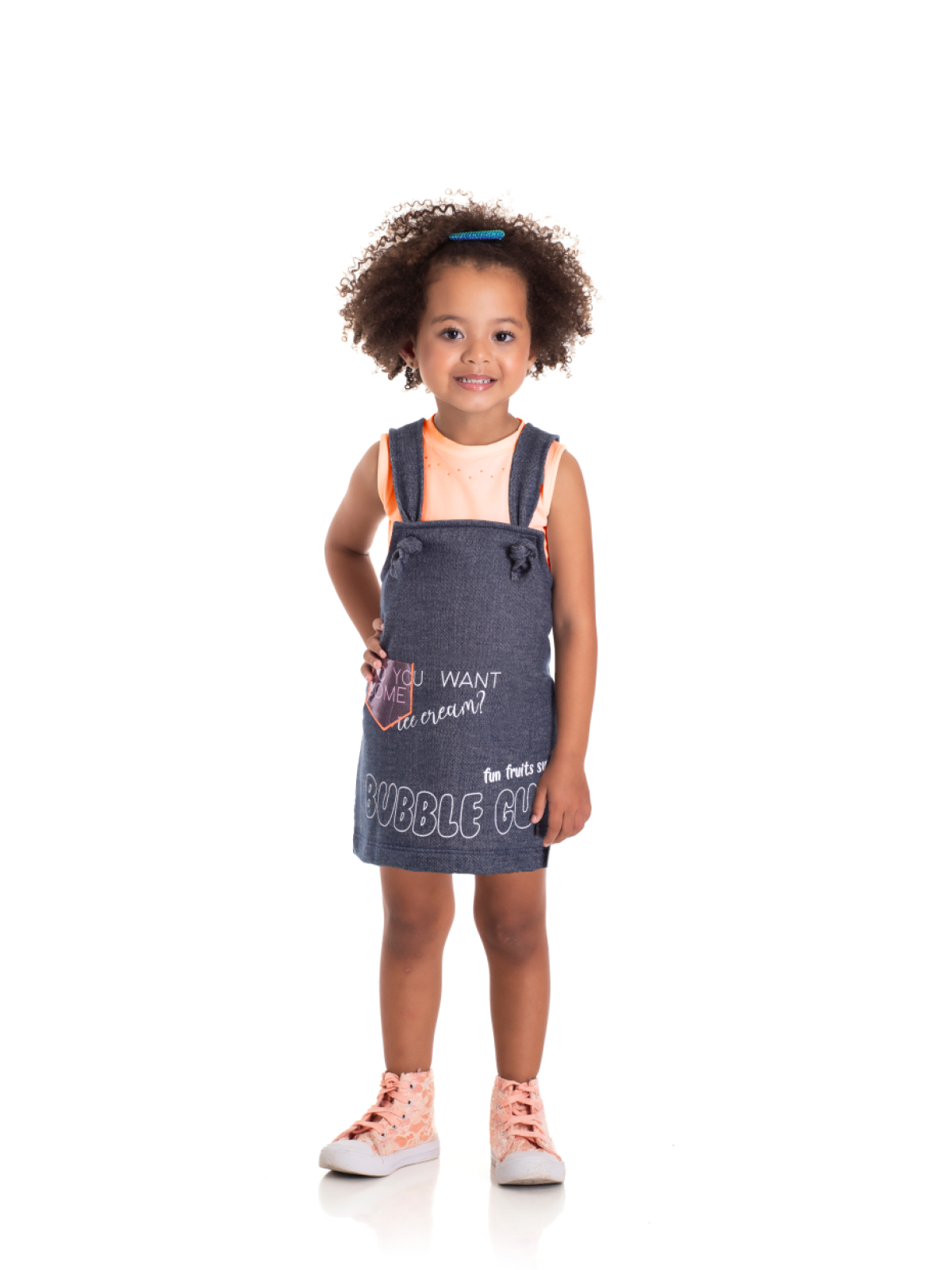 CONJUNTO INFANTIL FEMININO SALOPETE BUBBLE MARINHO 2347 - FTK BRAND 