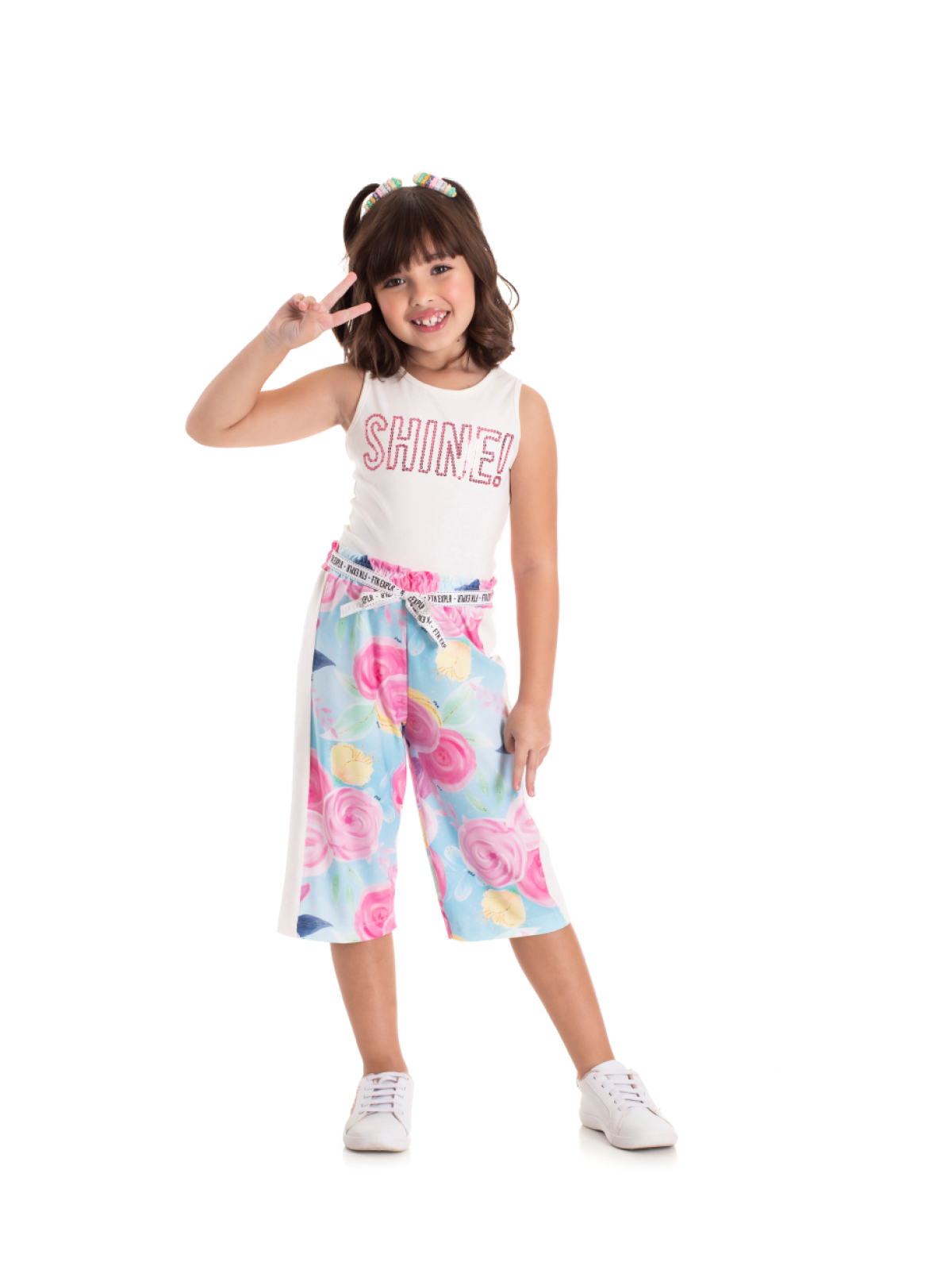 CONJUNTO INFANTIL FEMININO FLORES SHINE OFF WHITE 2364 - FTK BRAND 