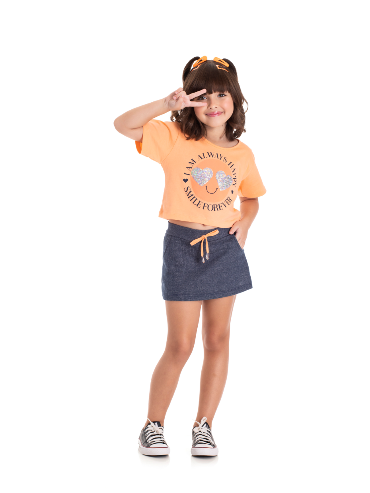 CONJUNTO INFANTIL FEMININO CORAÇÃO LARANJA 2370 - FTK BRAND 