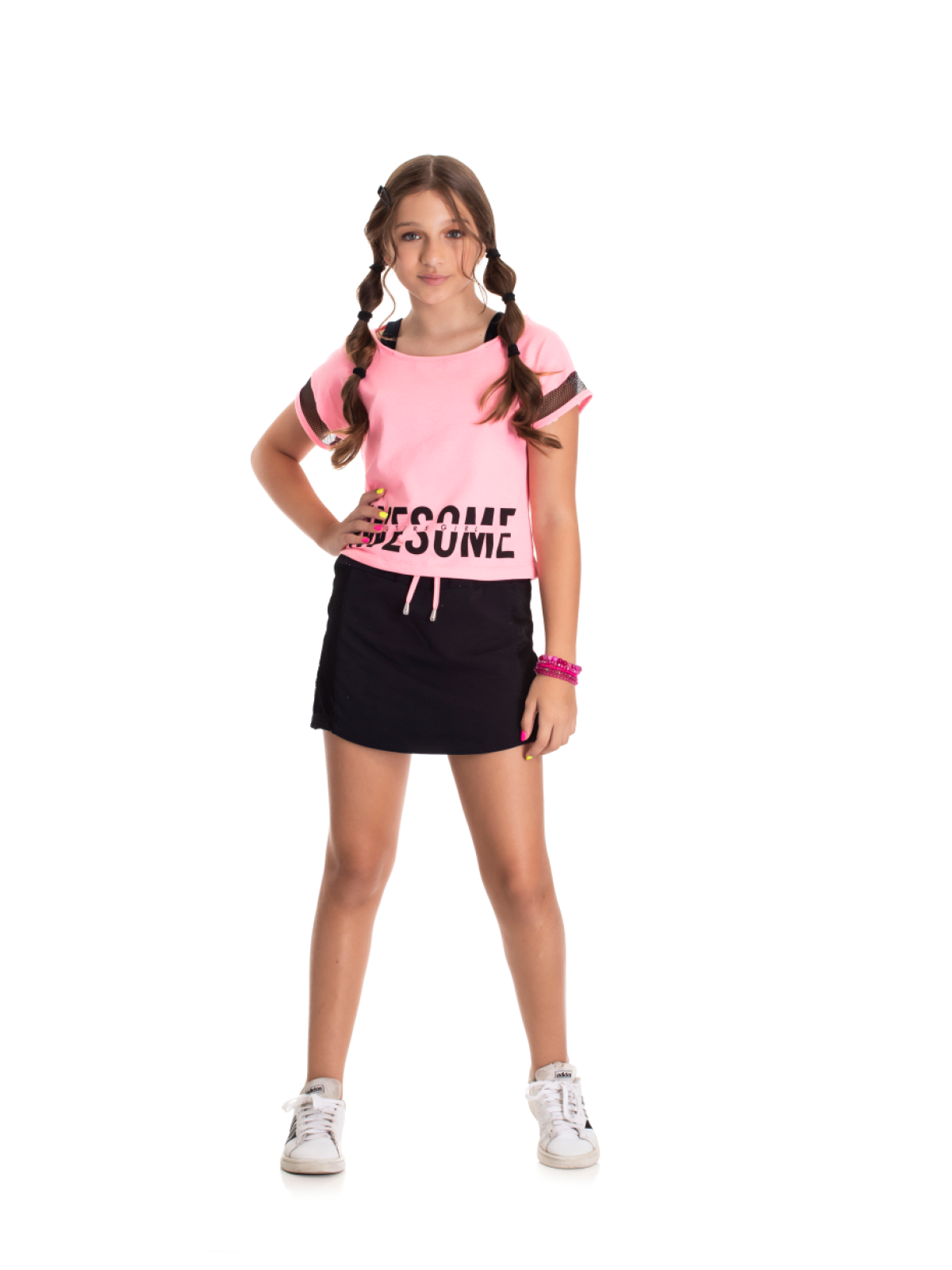 CONJUNTO TEEN FEMININO AWESOME ROSA NEON 2380 - FTK BRAND 