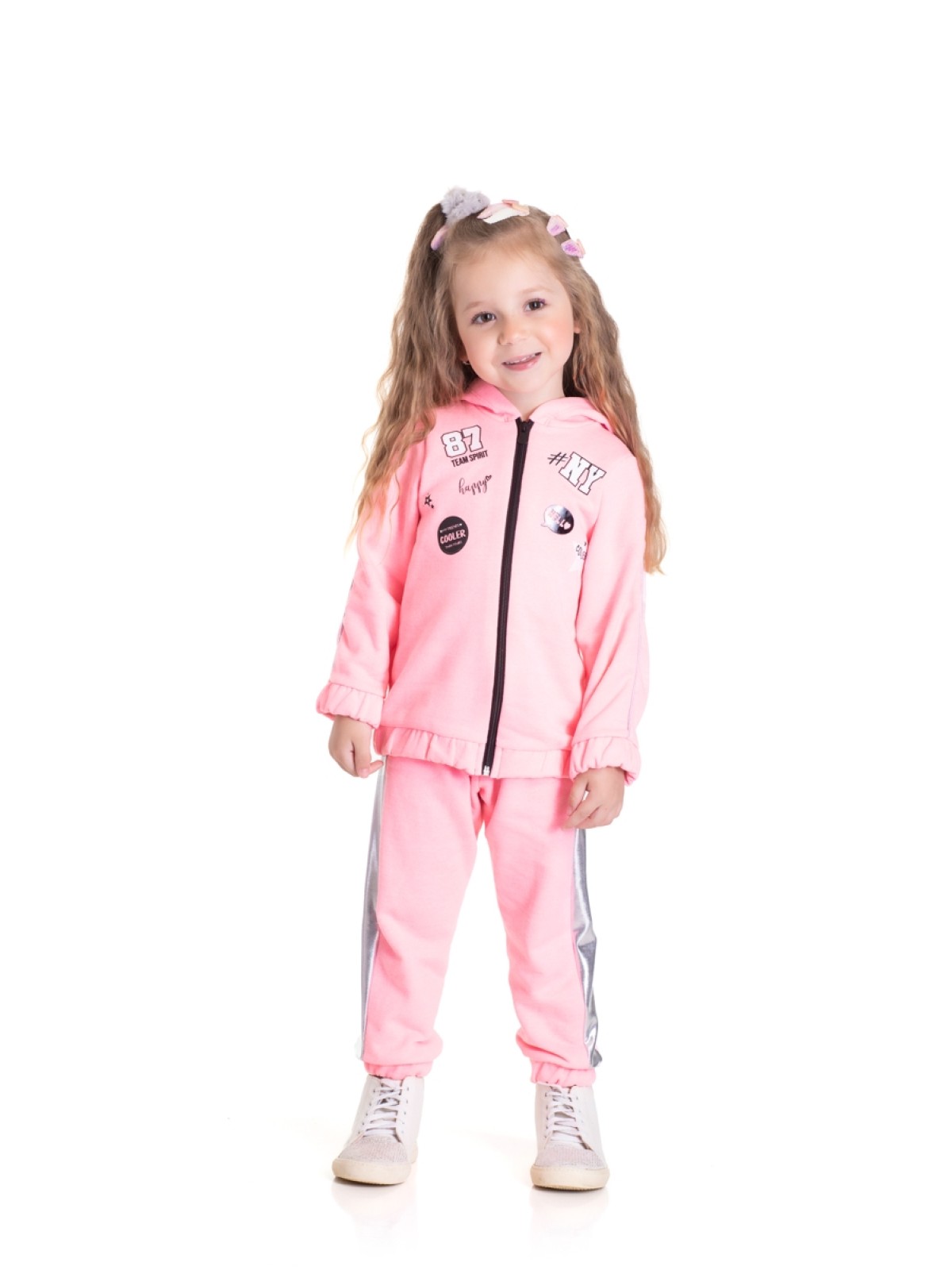 CONJUNTO INFANTIL FEMININO HELLO ROSA NEON 2429 - FTK BRAND 