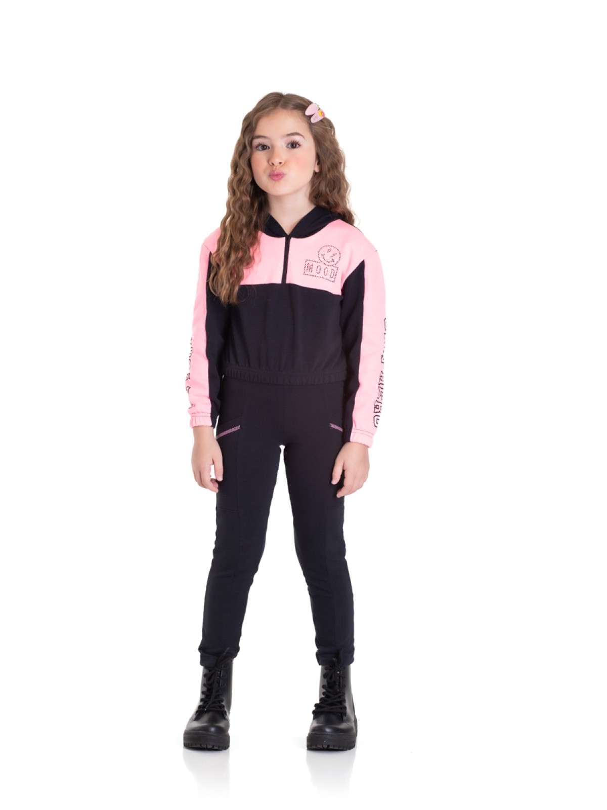 CONJUNTO INFANTIL FEMININO MOOD PRETO COM ROSA 2435 - FTK BRAND 