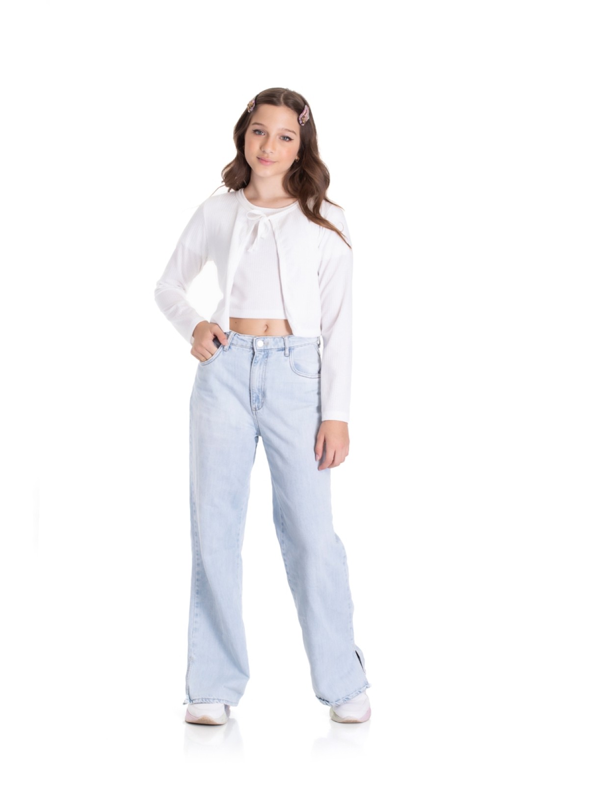 CONJUNTO TEEN FEMININO BLUSA E CASACO CANELADO OFF WHITE  2455 - FTK BRAND 
