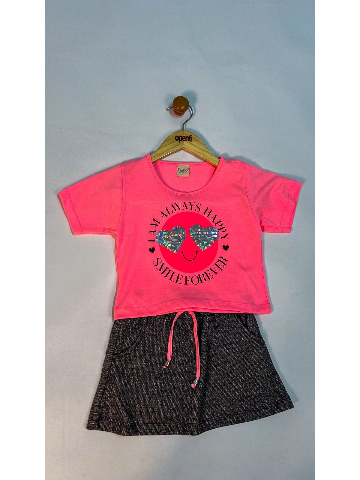 CONJUNTO INFANTIL FEMININO CORAÇÃO ROSA NEON 2370 - FTK BRAND 