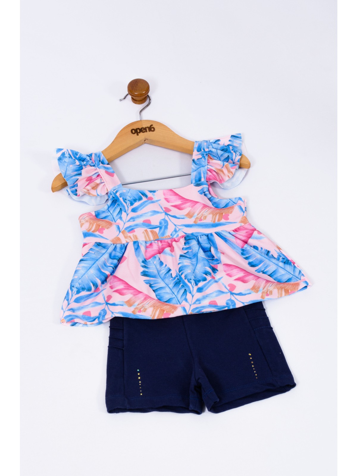 CONJUNTO INFANTIL FEMININO FOLHAS AZUL 2351 - FTK BRAND