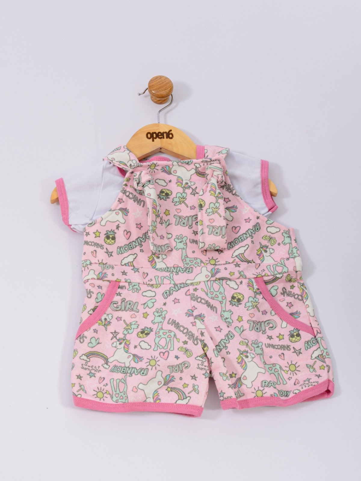 CONJUNTO INFANTIL FEMININO JARDINEIRA ROSA 2192 - FTK BRAND 