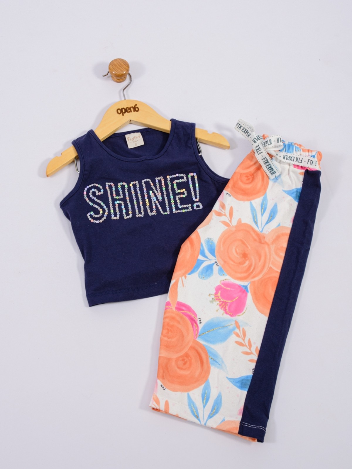 CONJUNTO INFANTIL FEMININO FLORES SHINE MARINHO 2364 - FTK BRAND 