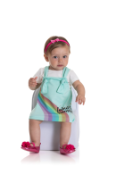 CONJUNTO BEBÊ FEMININO SALOPETE ARCO ÍRIS VERDE ÁGUA 2177 - FTK BRAND
