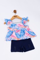 CONJUNTO INFANTIL FEMININO FOLHAS AZUL 2351 - FTK BRAND
